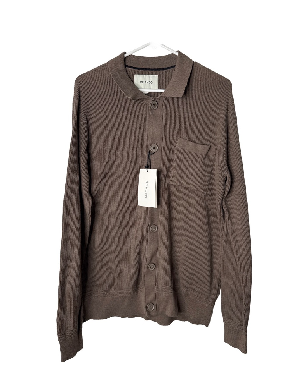 METHOD NWT Men’s Polo Cardigan Sweater Holborn Cotton Button Mushroom Brown M